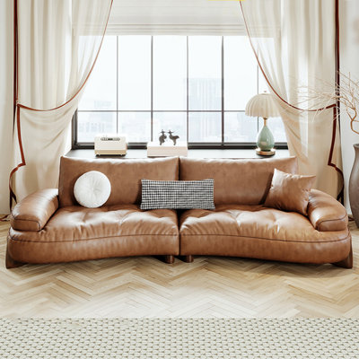 Hokku Designs Brown Genuine Leather Modular Sofa | Wayfair